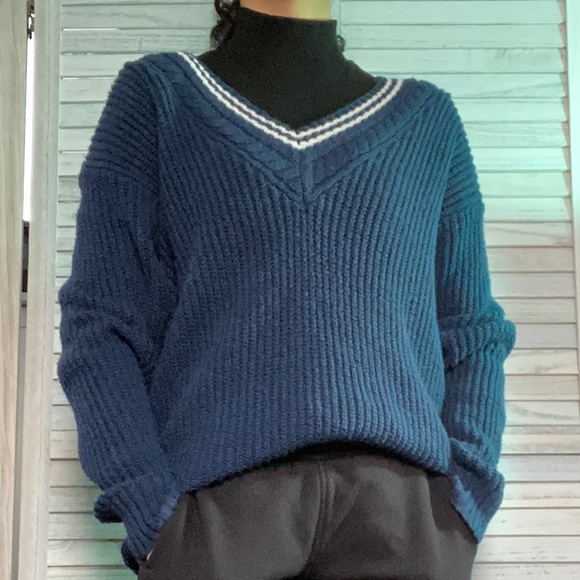 Blue V Neck Sweater - Picture 4 of 8